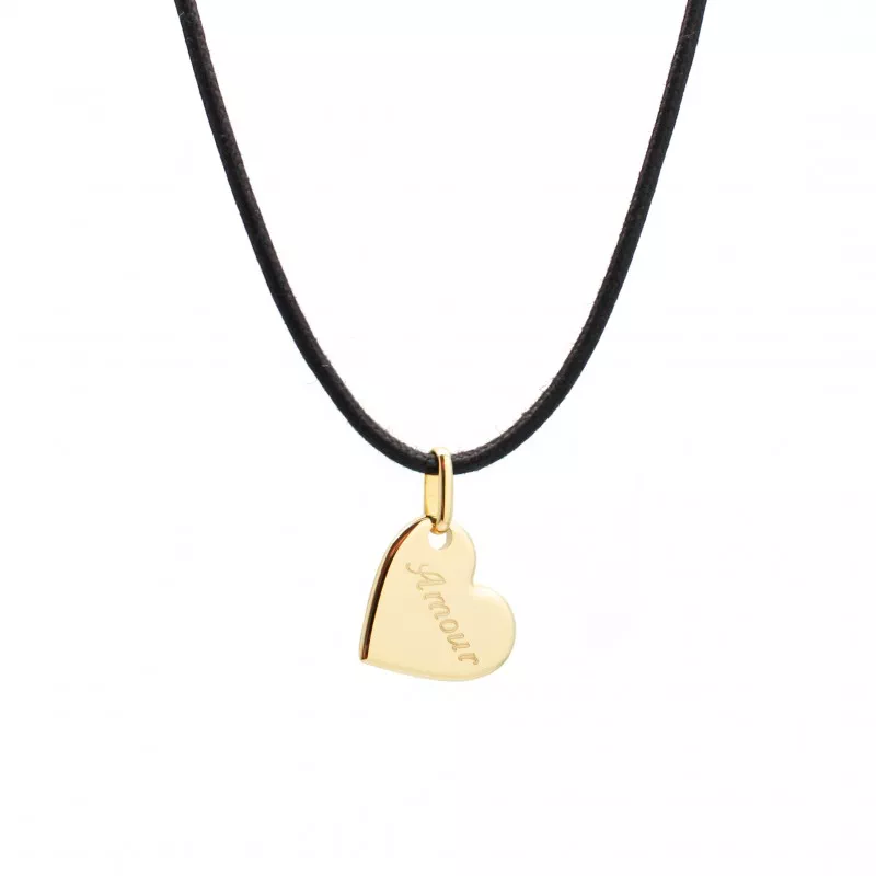 Collier cordon personnalisé médaille coeur plaqué or