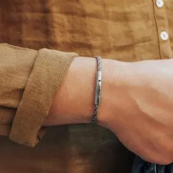 Bracelet cordon personnalisé homme bleu et beige
