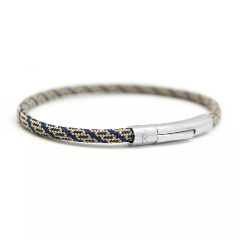 Bracelet cordon personnalisé bleu et beige