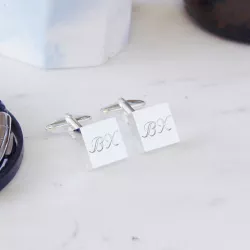 boutons de manchettes personnalisés carrés argent