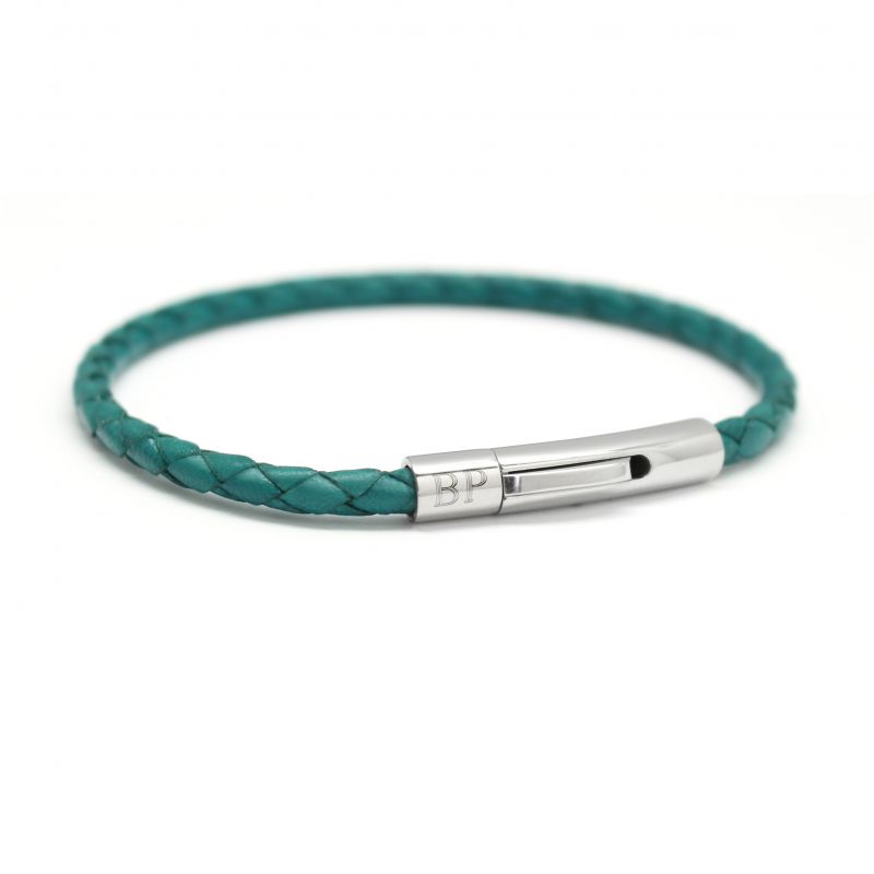 Bracelet cuir tressé turquoise 4 mm à personnaliser