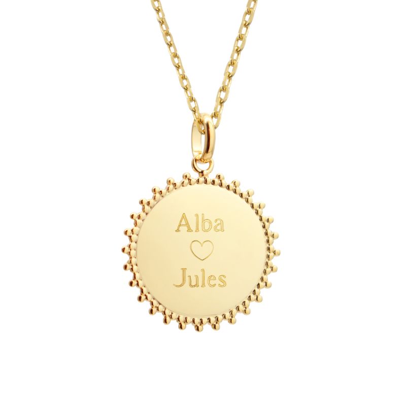 Collier médaille soleil personnalisable en plaqué or