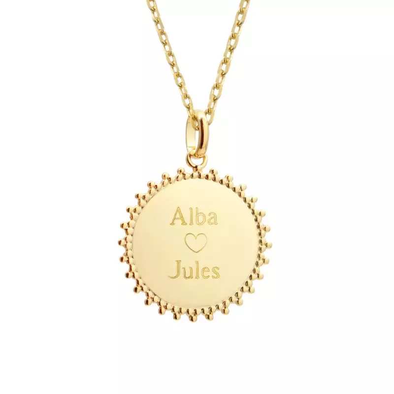 Collier médaille soleil personnalisable en plaqué or