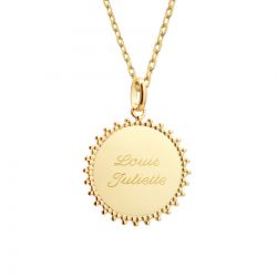 Collier médaille soleil à graver - plaqué or