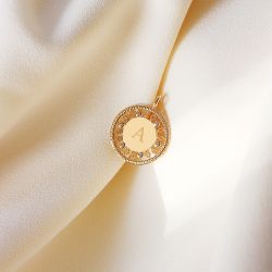 pendentif plaqué or à graver strass