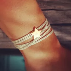 Personalised leather bracelet gold plated star