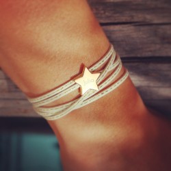 bracelet personnalisé cuir étoile argent