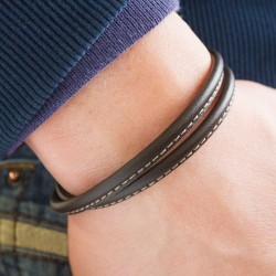 engraved leather men's bracelet steel