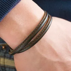 Men's engraved and steel leather bracelet