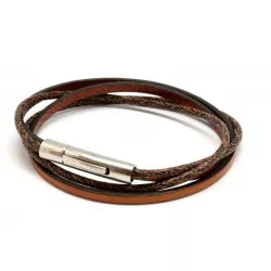 Le Chiné cognac bracelet cuir femme à graver - Acier