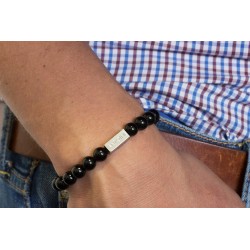 Bracelet Homme perles à graver (agate noire), Petits Trésors - Jollia