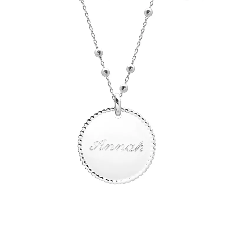 Collier Médaille Perlée et Chaine Perlée - Argent