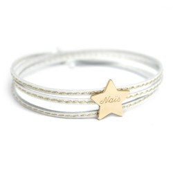 personalised leather bracelet star engraved gold plated