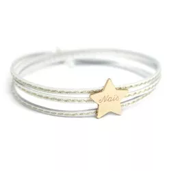 personalised leather bracelet star engraved gold plated