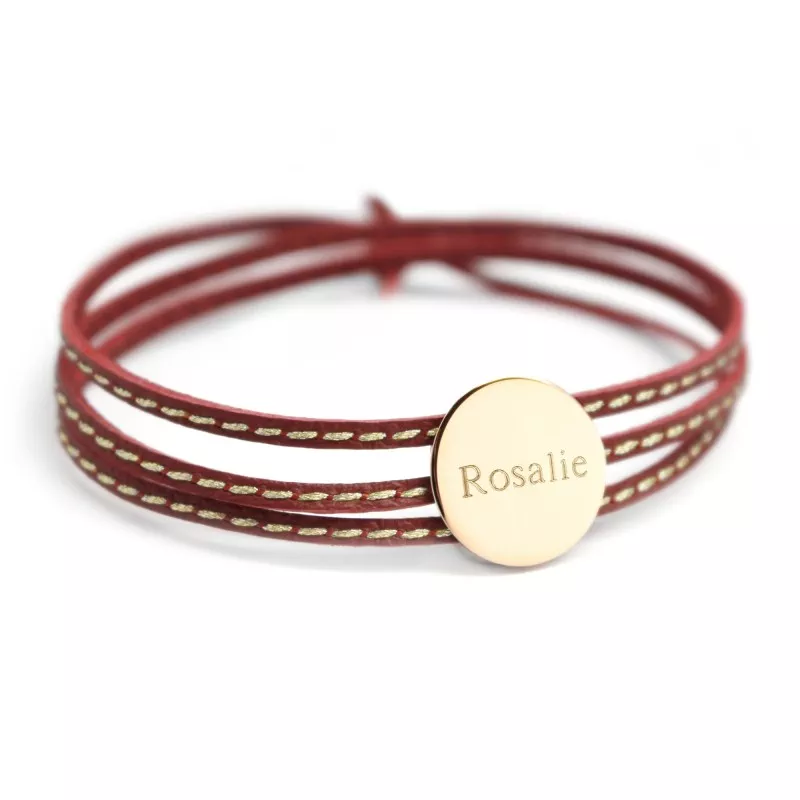 personalised leather bracelet gold plated medal
