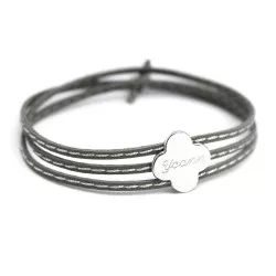 Bracelet cuir enfant personnalisé trèfle argent