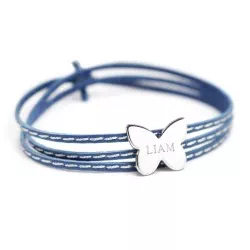 Bracelet cuir enfant papillon à personnaliser argent