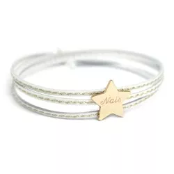 Bracelet cuir enfant personnalisé étoile plaqué or