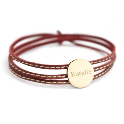 Personalised leather bracelet gold plated medal
