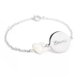 Bracelet chaine personnalisé argent et nacre coeur à personnaliser
