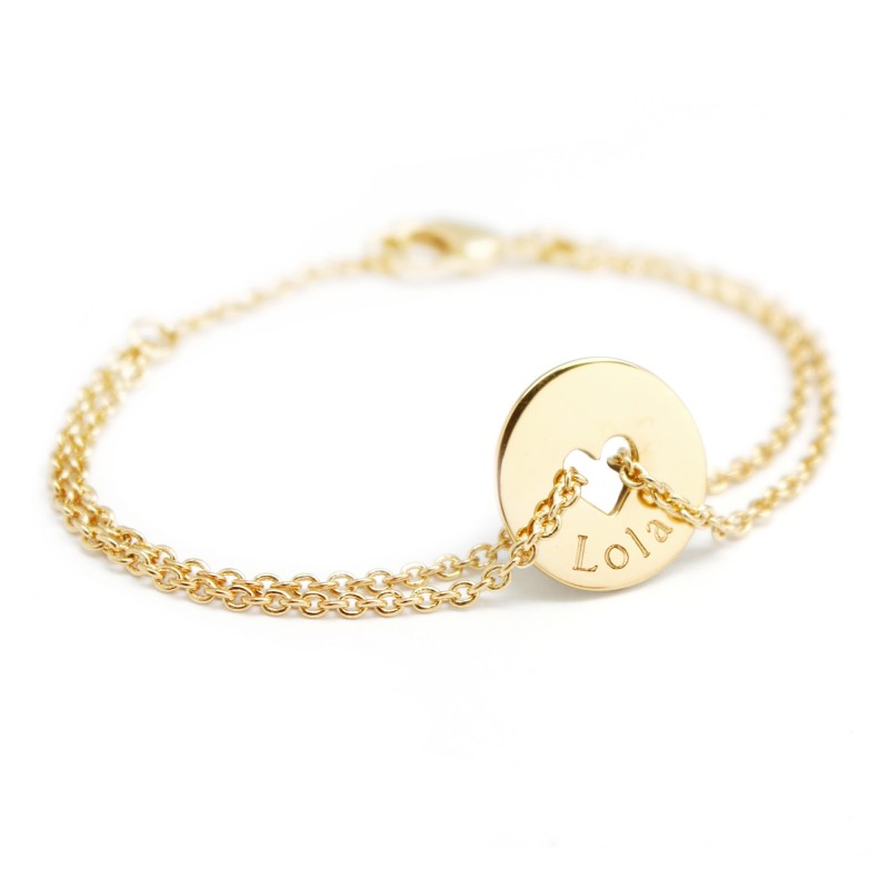 Bracelet coeur femme chaine acier plaque or personnalisable - Cadeau femme  - webid:2174