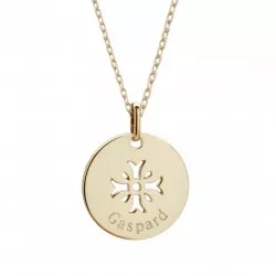 engraved mimosa cross charm necklace gold plated