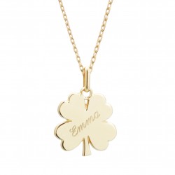 engraved necklace gold plated clover
