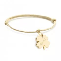 Bracelet cordon personnalisé trèfle plaque or
