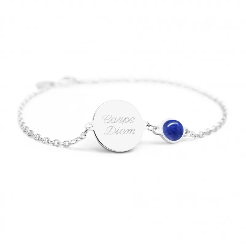 Bracelet médaille et pierre personnalisé