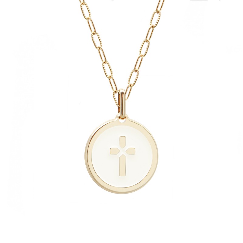 Cross Ivory coloured Lacquered Medal Pendant - Elongated chain - Range ...