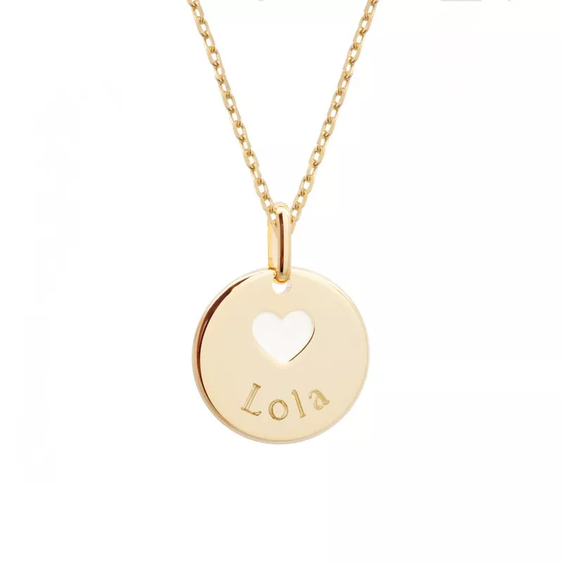 collier médaille coeur à graver plaqué or