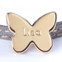 personalised leather bracelet gold plated butterfly